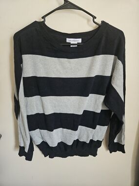 Vintage 80's Styls Liz Claiborne Black and Silver Striped Crew Neck Sweater